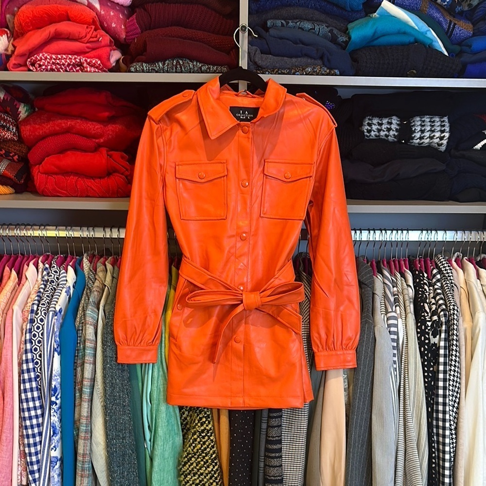 LA Coalition orange faux leather 4 pocket front snap closure size S NWT